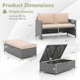 Tangkula Outdoor Rattan Daybed, Wicker Loveseat & 31 Gallon Storage Ottoman w/Soft Cushions - Photo 3