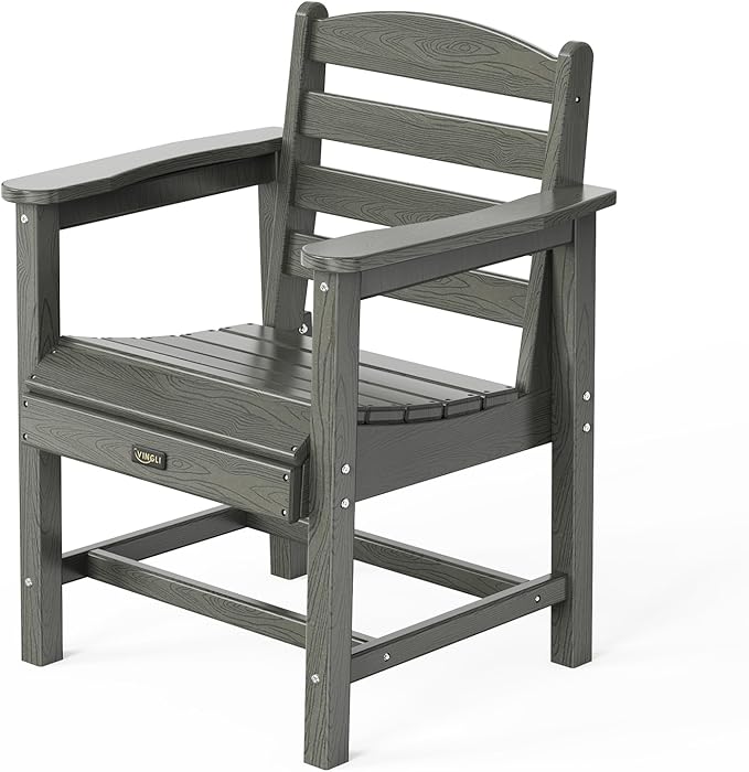 VINGLI Outdoor Dining Chairs, All-Weather Plastic Patio Chairs Durable Garden Seating for Yard, Outside, Poolside, Deck, Porch (Grey, 1 PCS)