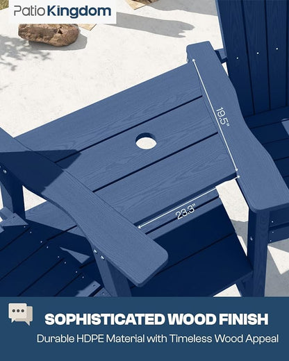 Navy Blue HDPE Tall Adirondack Chair Set of 2 with Beige 11FT Cantilever Umbrella, All-Weather Outdoor Bar Height Chairs with Trays & Umbrella Hole for Balcony
