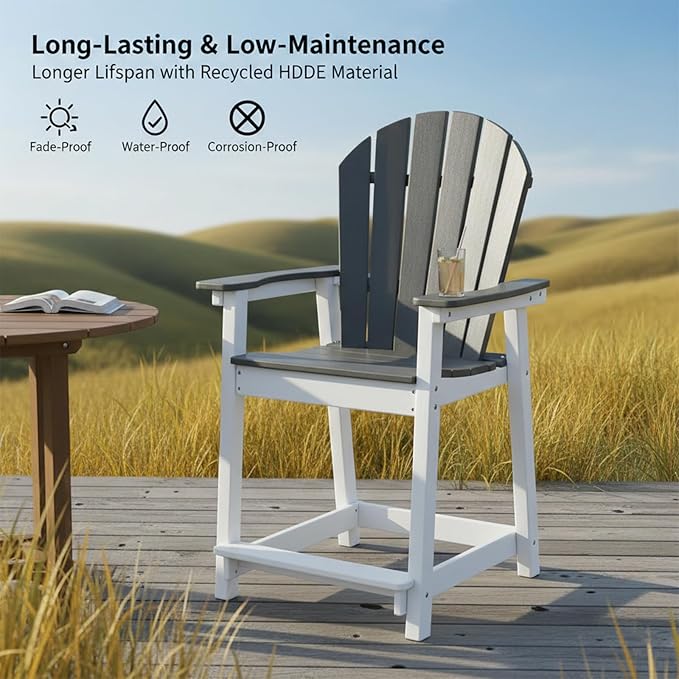 OTSUN Tall Modern Adirondack Chair, All Weather HDPE Bar Height Adirondack Stools Two-Color Widened Durable Design for Porch Patio Yard Lawn Fire Pit Bistro Basement Indoors & Outdoors