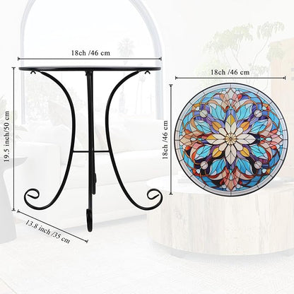 Mosaic Side Table Outdoor, 18 Inch Metal Accent Table, Indoor Small Round End Tables, Plant Stand Tables for Patio Yard Balcony Garden Bedside