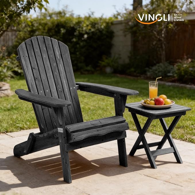 VINGLI Folding Adirondack Chairs Set of 1, Wood Adirondack Chair for Outdoor, Foldable Fire Pit Chairs for Patio, BBQ - Photo 2