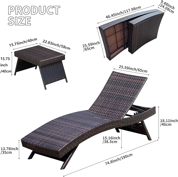 Patio Chaise Lounge Set of 2 Foldable Chairs + 2 Tables - Photo 2