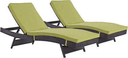 Modway Convene Wicker Rattan Outdoor Patio Chaise Lounge Chairs in Espresso Peridot - Set of 2