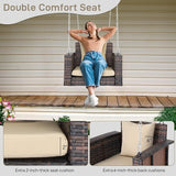2 FT Wicker Porch Swing, Square Single Person Outdoor Hanging Swing Bench. Handwoven with Weatherproof PE Rattan - Photo 6