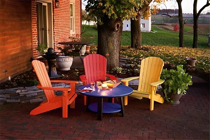Leisure Lawns Poly Plastic Fanback Adirondack Chair, Outdoor Patio Chair - Amish Made in USA (Red)