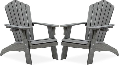 Psilvam Oversized Adirondack Chair, Fade-Resistant & Odor-Free Poly Lumber Fire Pit Chairs with Cup Holder, Weatherproof Outdoor Chair, Easy 15 Min Install Patio Chair, 350 Lbs Support (2, Gray)