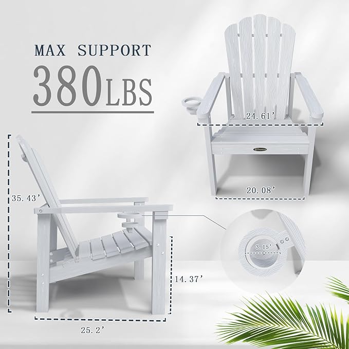 Stackable Adirondack Chair Set of 4, HDPE All-Weather Adirondack Chairs - Durable and Space Saving, Plastic Outdoor Fire Pit Chairs with Cup Holder,White