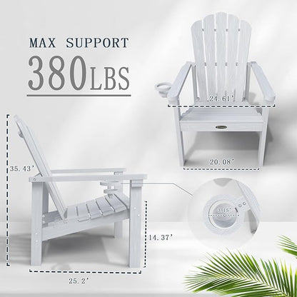 Stackable Adirondack Chair Set of 4, HDPE All-Weather Adirondack Chairs - Durable and Space Saving, Plastic Outdoor Fire Pit Chairs with Cup Holder,White