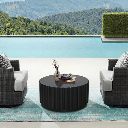 Afterglow Round Petal Shape Coffee Table, Modern Outdoor Indoor Side Table, Black