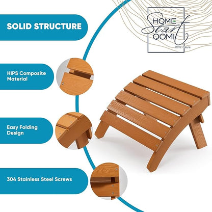 Adirondack Ottoman Set of 4, Plastic Folding Adirondack Footstool, All Weather Ottoman for Adirondack Chairs, Widely Used for Outdoor, Porch, Patio, Garden, Poolside, Fire Pits - Teak