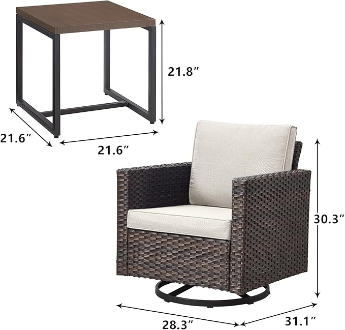 Rilyson Outdoor Patio Swivel Rocker Chairs - 3 Piece Wicker Patio Furniture Bistro Swivel Rocking Chairs Set with - Photo 2