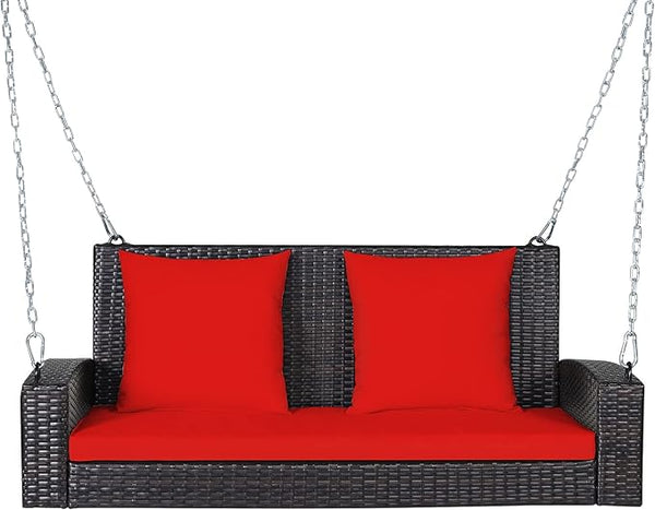 RELAX4LIFE Porch Swing 2-Seat Patio Rattan, Wicker Porch Swings Outdoor W/Two 7.9 Ft Solid Steel Chain - Photo 1