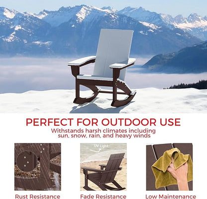 Costaelm Outdoor Adirondack Chair, All Weather Resistant Lawn Chairs Balcony Chair and Fire Pit Chairs, Patio Chair Outdoor Porch Rocking Chair High Back HDPE Poly Lumber, Dark Brown
