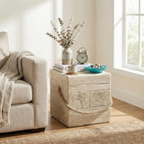 Outdoor Side Table Concrete End Table Faux Stump Side Tables with Braided Cord Small Square Coffee Tables for Indoor - Photo 1