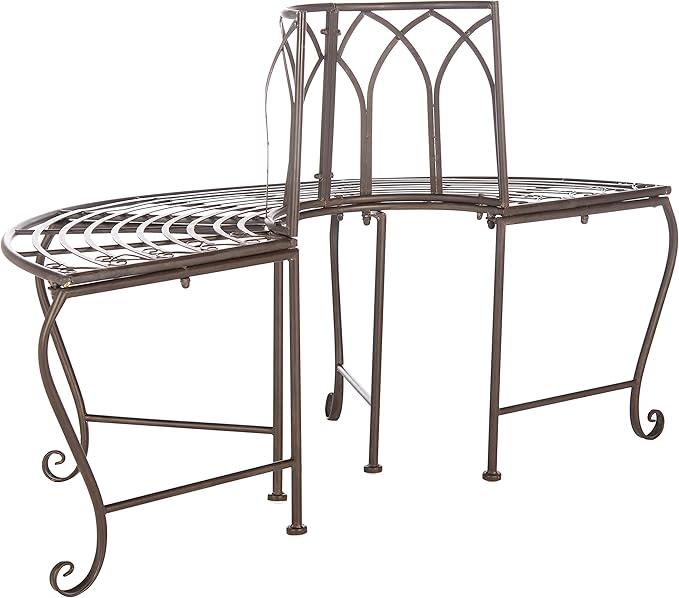 SAFAVIEH Outdoor Furniture Collection – Abia Rustic Brown Wrought Iron 50-Inch Curved Tree Bench - Photo 8