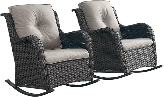 Rilyson Patio Chairs Outdoor Rocking Chair - 2 Piece Wicker Rattan Rocker Chairs Set with High Back and Deep Seating - Photo 1