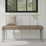 Solid Wood Acacia Indoor Bench with Natural Woven Seat, Wood Bench for Living Room or Entryway - Photo 5