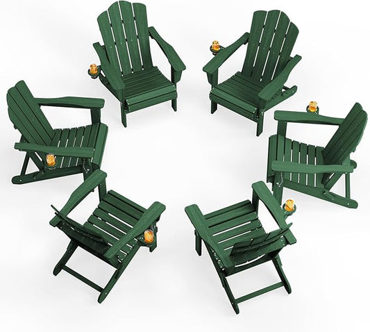 KINGYES Folding Adirondack Chair Set of 6, HDPE All-Weather Folding Adirondack Chair, Green