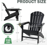 Folding Adirondack Outdoor Chairs HDPE Plastic Chair All Weather Cup Holder Black for Deck Backyard Patio Outdoor Garden - Photo 3