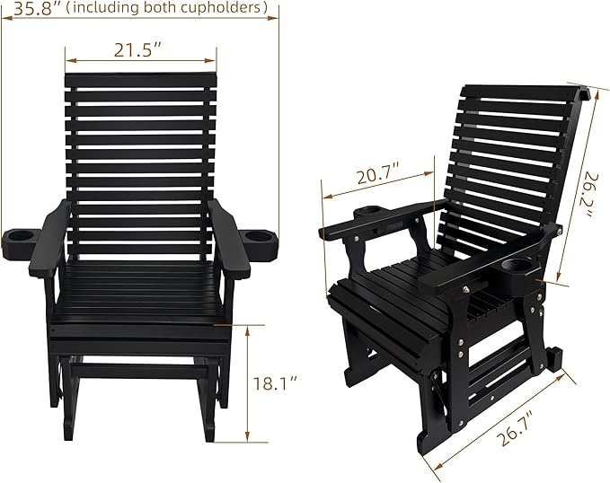 Fortune Candy Wooden Patio Glider for One Person, with High Backrest and Deep Contoured Seat, Solid Fir Wood - Photo 2