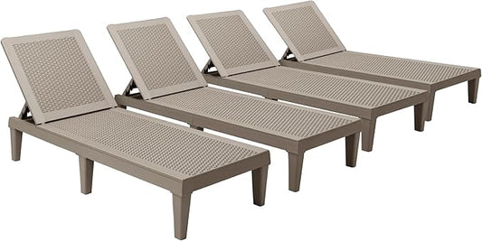 Devoko Outdoor Chaise Lounge Chair Set of 4 for Outside Pool Patio, Adjustable Waterproof Easy Assembly Chaise Lounge Outdoor (Light Brown, Set of 4)