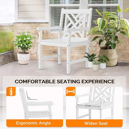VINGLI Outdoor Dining Chairs Set of 2, Heavy Duty 330 LBS Wooden Patio Chairs with Comfortable Backrest, Solid Wood Patio Dining Chairs Garden Chairs for Yard, Front Porch and Deck (White, 2 PCS)
