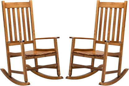 Outdoor Rocking Chairs Set of 2,Wood Porch Rocker for Adult,High Back Leisure Chair for Garden, Porch, Backyard, Poolside,250 Lb Heavy Duty Lounge Chair,Mecedora De Exterior,Original Color 2 Pcs