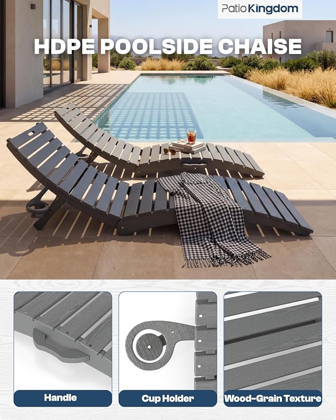 in-Pool Lounge Chairs Set of 2, Folding HDPE Pool Chairs Anti-Floating No Sandbags with Cup Holder & Handles - Photo 4