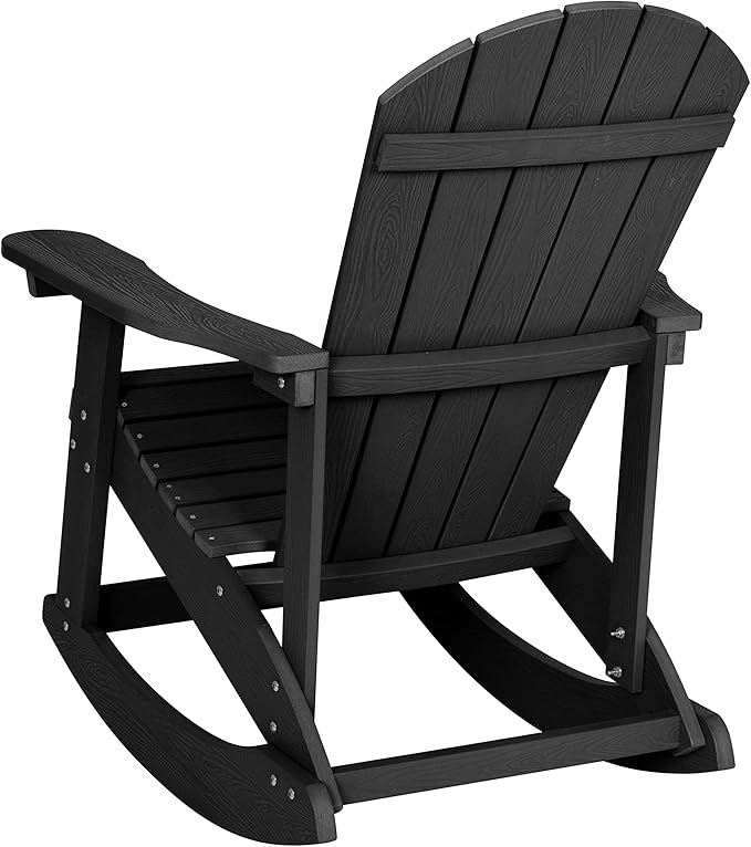 EMMA + OLIVER Marcy All Weather Rocking Chair - Set of 2 - Black Poly Resin - Classic Adirondack Design - UV Resistant Coating - Stainless Steel Hardware