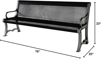 COATEDOUTDOORFURNITURE Coated Outdoor Furniture Heavy-Duty Outdoor Bench Thermoplastic Coated, Punched Steel, Commercial-Grade Garden Bench, Made in America (Portable with Back, 6 Ft, Black)