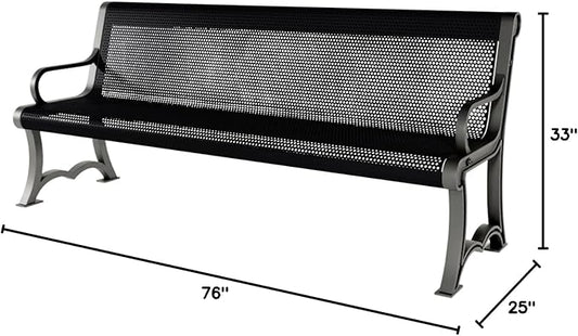 COATEDOUTDOORFURNITURE Coated Outdoor Furniture Heavy-Duty Outdoor Bench Thermoplastic Coated, Punched Steel, Commercial-Grade Garden Bench, Made in America (Portable with Back, 6 Ft, Black)