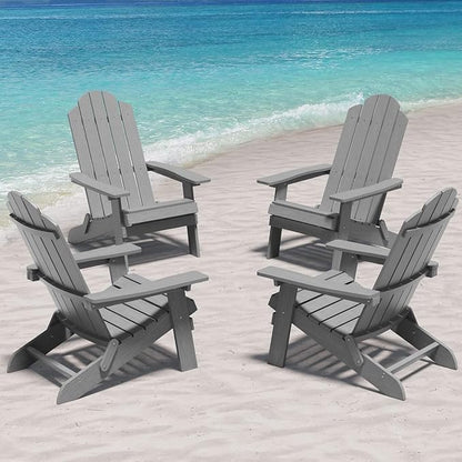 MXIMU Folding Adirondack Chair for Outdoor: Easy Assembly Adirondack Chairs Set of 4 - Composite Plastic Fire Pit Chairs - All Weather Plastic Chair for Outside Patio Lawn Garden Backyard Use