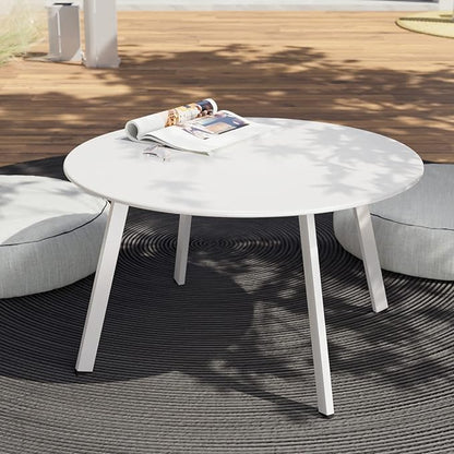 Grand patio Outdoor Side Table, 28-inch Powder Coated Steel Round Coffee Table for Porch, Deck, Balcony, Poolside, White