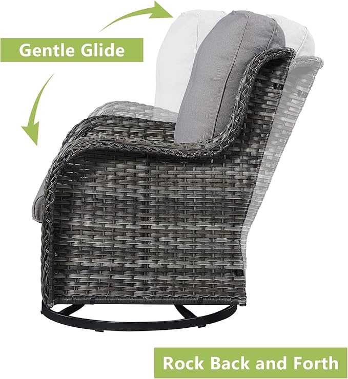 Rilyson Wicker Patio Furniture Set - 6 Piece Rattan Outdoor Sectional Conversation Sets with 2 Rocking Swivel Chairs - Photo 8