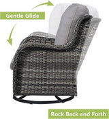 Rilyson Wicker Patio Furniture Set - 5 Piece Rattan Outdoor Sectional Conversation Sets with 2 Swivel Rocking Chairs - Photo 5