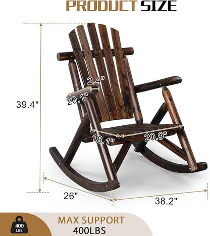 Outvita Wooden Rocking Chair, Fir Log Adirondack Rocker, Outdoor Wood Accent Furniture Lounge Chairs for Garden Patio Backyard Porch (Dark Brown)