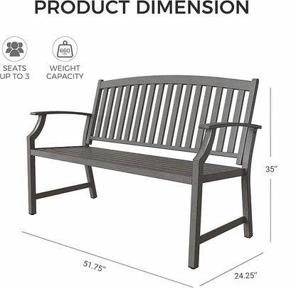 Grand patio Farmhouse Outdoor Bench, Garden Benches with Anti-Rust Aluminum, Faux Wood Grain Finish Frame Patio Bench for Front Porch, Weathered Gray