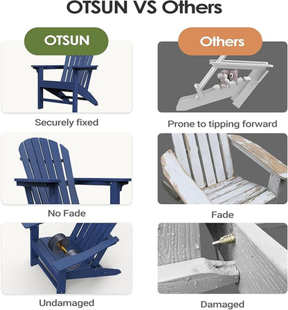 OTSUN Adirondack Chair, HDPE All-Weather Patio Chair, Plastic Lawn Chair 380 lbs Capacity, Outdoor Chairs for Fire Pit, Yard, Porch, Garden, Deck, Swimming Pool, Dark Blue