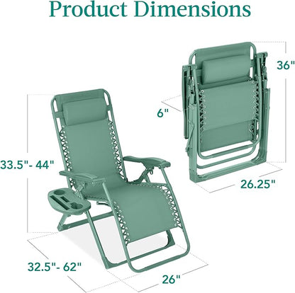 Best Choice Products Adjustable Zero Gravity Chair, Monochromatic Color Folding Patio Recliner w/Side Tray, Headrest - Seafoam