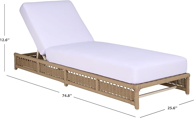 SAFAVIEH Outdoor Patio Furniture Collection – Callan Tan Rope & White Cushion Lounger, Fully Assembled Outdoor Chaise, Modern Low-Profile Design (PAT7546A)