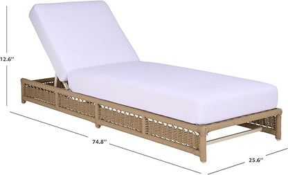 SAFAVIEH Outdoor Patio Furniture Collection – Callan Tan Rope & White Cushion Lounger, Fully Assembled Outdoor Chaise, Modern Low-Profile Design (PAT7546A)