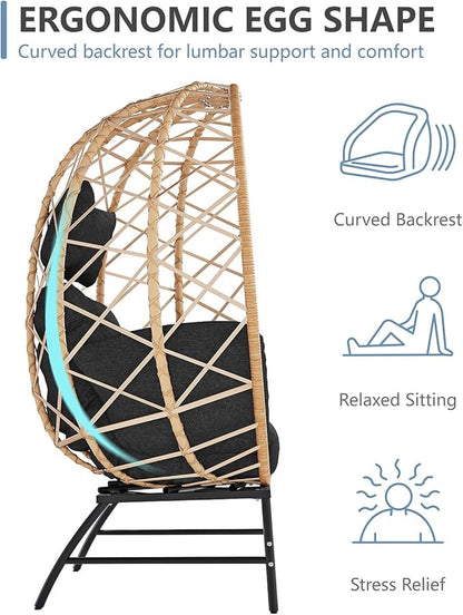 SWITTE Wicker Egg Chair Outdoor, Oversized Patio Lounge Chairs with Cushion for Indoor Living Room, Bedroom, Outside Backyard Balcony-Black