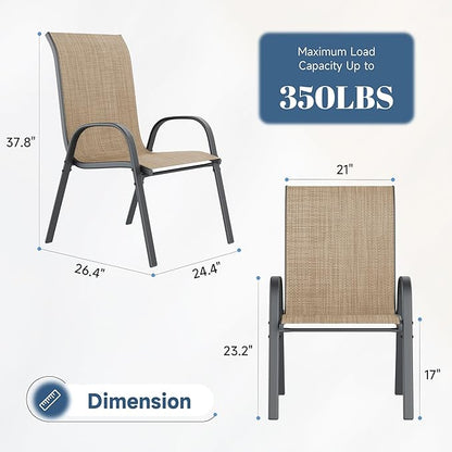Amopatio Patio Chairs Set of 4, Outdoor Stackable Dining Chairs for All Weather, Breathable Garden Outdoor Furniture for Backyard Deck, Brown