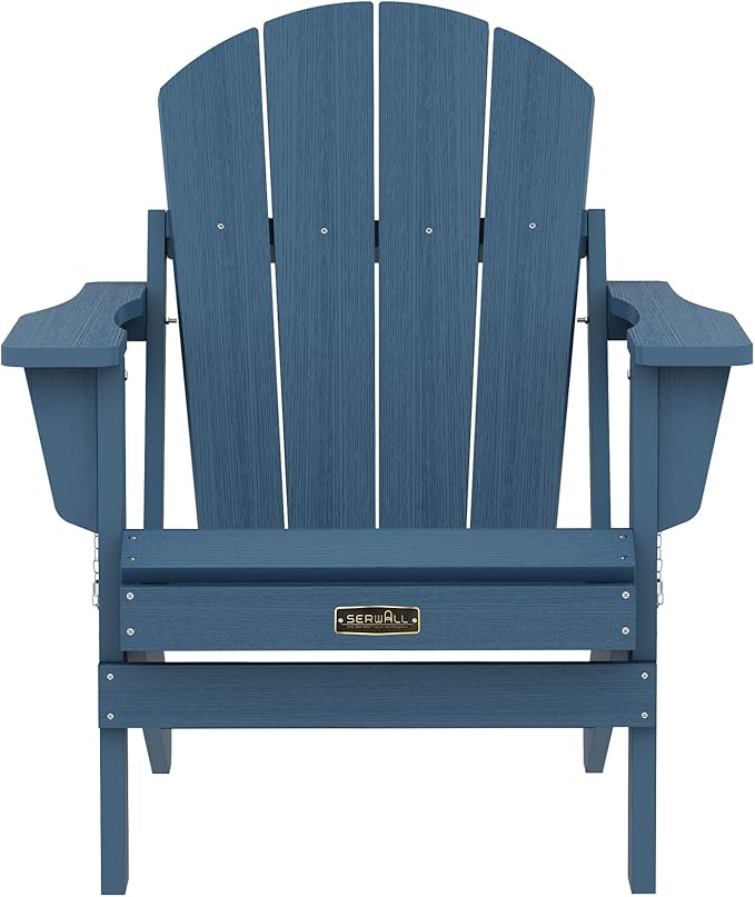 SERWALL Foldable Adirondack Chair Set of 4 for Patio Garden Outdoors Fire Pit-Ocean Blue