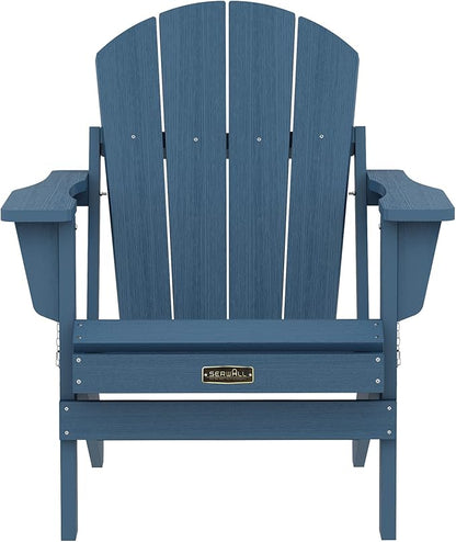 SERWALL Foldable Adirondack Chair Set of 4 for Patio Garden Outdoors Fire Pit-Ocean Blue