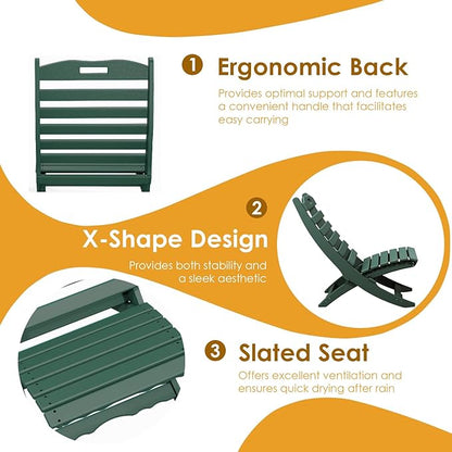 IVY&LANE Portable Xavier-Chairs Set of 2 | Folding-Adirondack-Chair | Wave | HDPE Plastic | Limited Edition | Forest Green | All-Weather Resistant | for Outdoor Fire-Pit Patio Lawn Beach Poolside