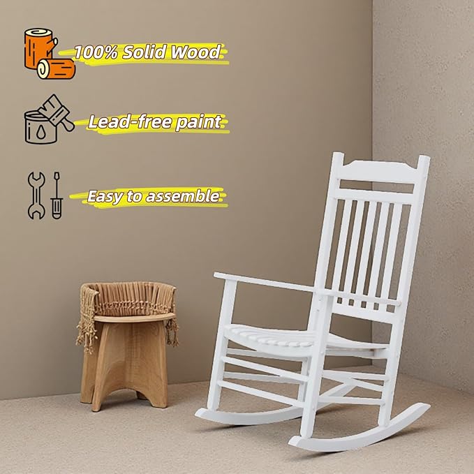 Patio Outdoor Rocking Chairs Small Foldable Side Table Set of 3 Piece Porch Wooden Comfy Rockers Folding End Table - Photo 4
