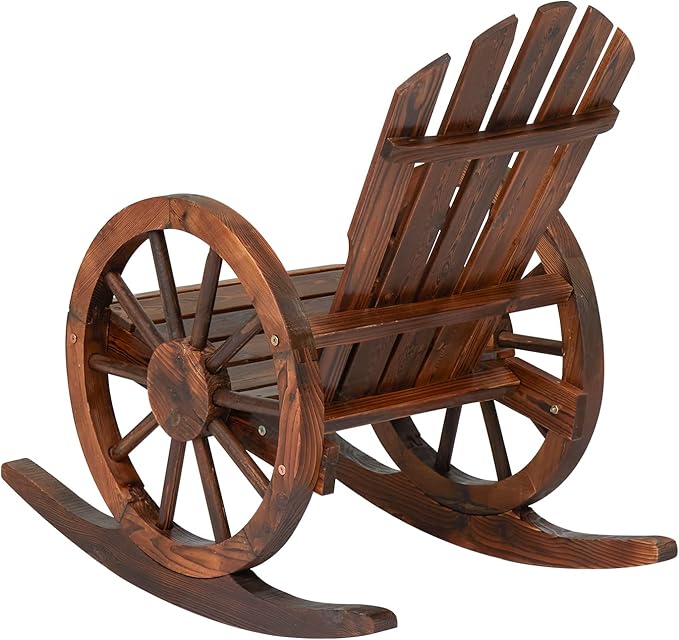 Outdoor Wood Rocking Chair Wagon - Outside Rocking Chair Rustic Front Porch Chairs Single for Patio, Country, Yard