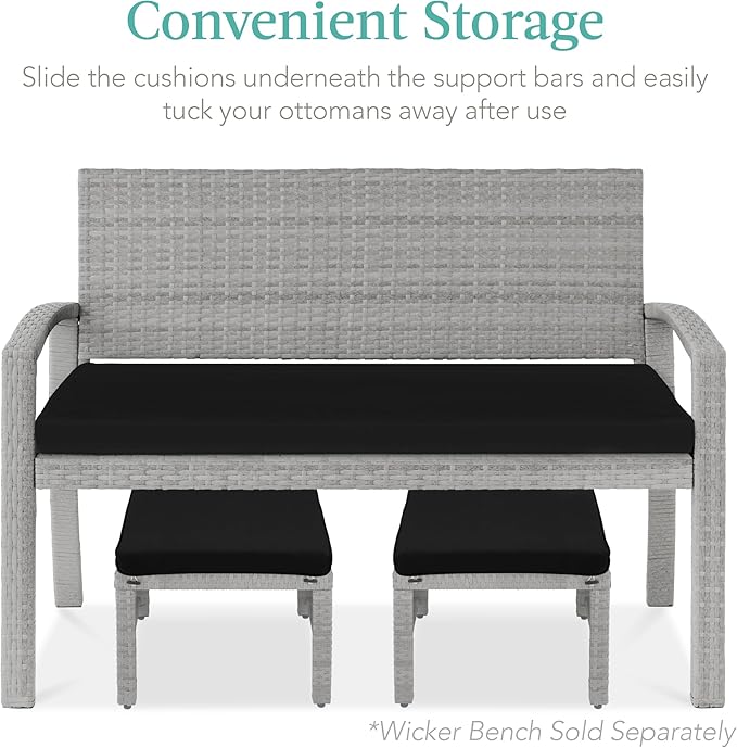 Best Choice Products Set of 2 Wicker Ottomans, Multipurpose Outdoor Furniture for Patio, Backyard, Additional Seating - Photo 6